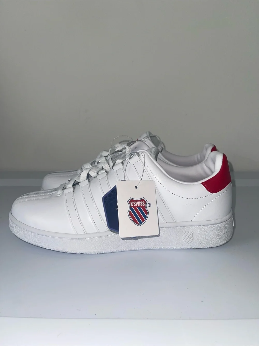 K-Swiss Men's White Sneakers with Red Heel Tab